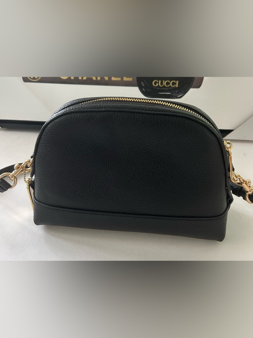 Coach Black Leather Crossbody Bag structured Camera Bag Gold Hardware - Picture 11 of 13